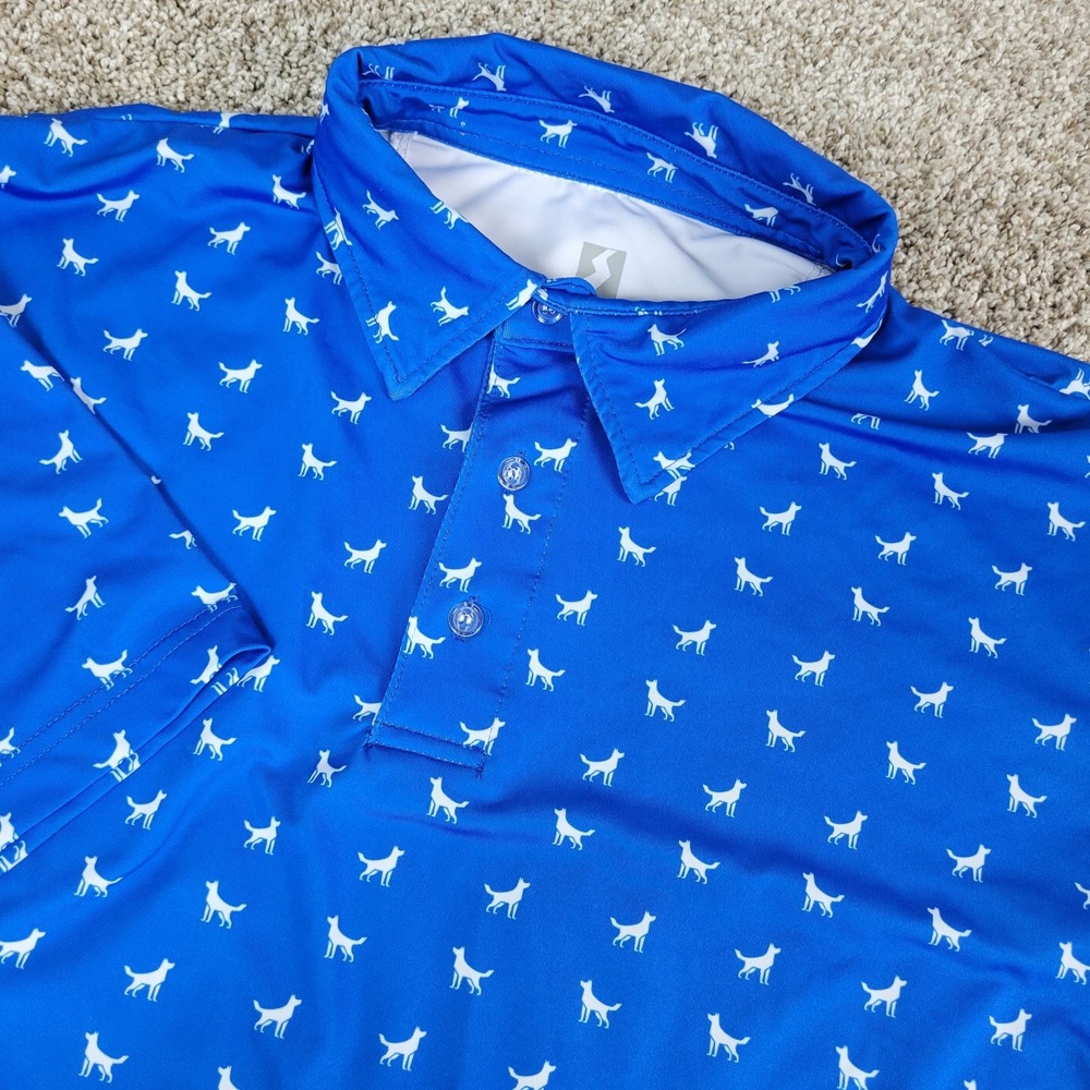 Eversole Run Mens Medium Blue‎ AOP Dogs Performance Stretch Polo Short Sleeve